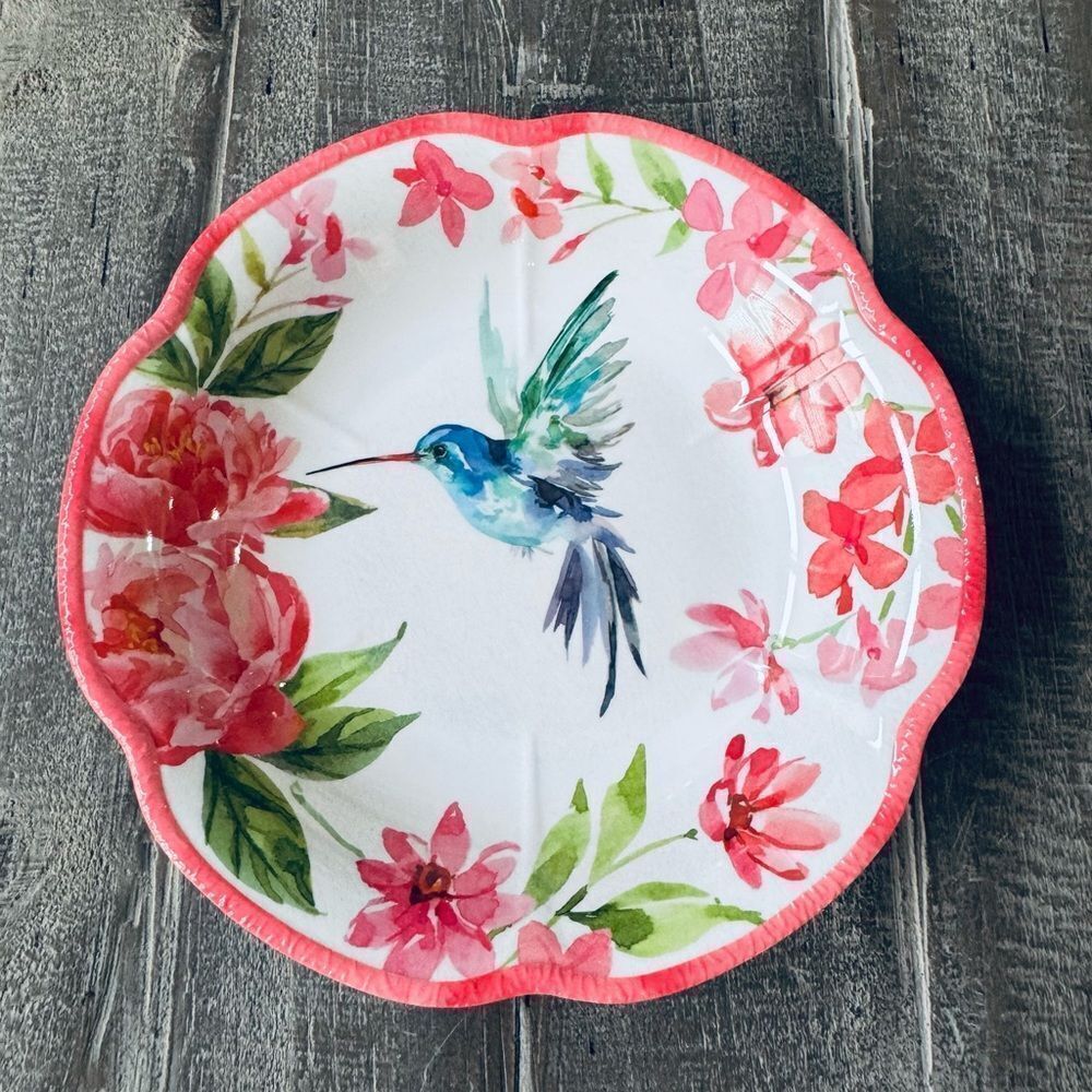 Hummingbird Floral Melamine Serving Decor Bowl Dish